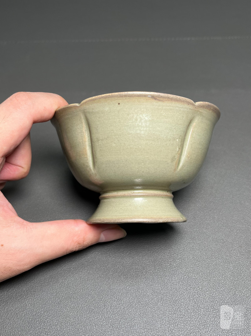 明或明以前  青釉花口高足杯 - 图7